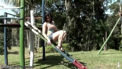 Tranny strips on a playground before getting covered in chocolate - ashemale.one