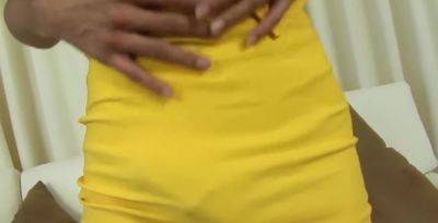 Skinny Ladyboy in Yellow Dress Strokes her Fat Co - hotmovs.com